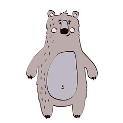 Icon cute brown bear. Sweet baby. Boy. Cartoon children illustration. Animal design. Black graphic lines, sketch. Great for postcards, logo, textiles, stickers. White isolated background, print.