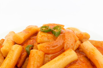 Red Tteokbokki on white background