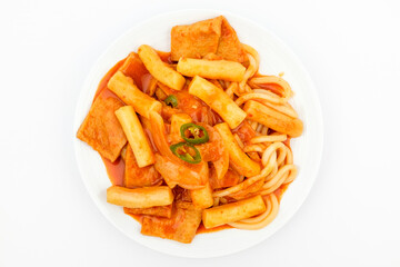 Red Tteokbokki on white background
