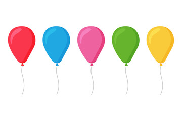 Balloons in cartoon flat style isolated set on white background