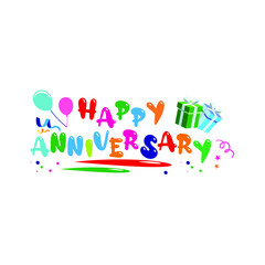 Happy anniversary for greeting cards and poster with balloon, confetti  gift box, and birthday celebration.