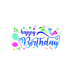 Happy Birthday for greeting cards and poster with balloon, confetti  gift box, and birthday celebration.
