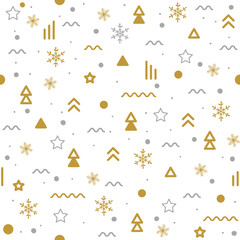 Seamless pattern for Christmas with snowflakes and memphis elements  for greeting cards, wrapping papers, fabric and Website. Vector illustration