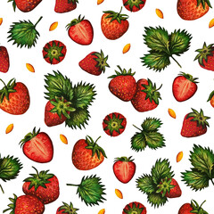 Watercolor pattern of strawberries on a white background