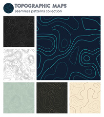 Topographic maps. Astonishing isoline patterns, seamless design. Classy tileable background. Vector illustration.