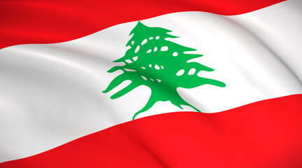 Lebanon National Flag (Lebanese flag) - waving background illustration. Highly detailed realistic 3D rendering