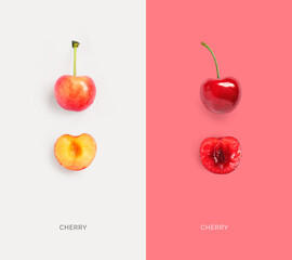 Creative layout made of cherry. Flat lay. Macro concept.