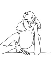 Drawings line, young girl modeling poses

