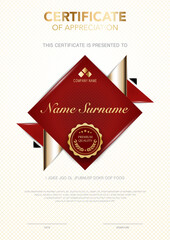 diploma certificate template red and gold color with luxury and modern style vector image, suitable for appreciation.  Vector illustration.
