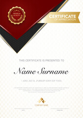 diploma certificate template red and gold color with luxury and modern style vector image, suitable for appreciation.  Vector illustration.