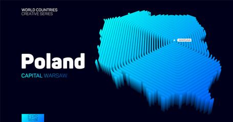 Isometric map of Poland with blue hexagon lines