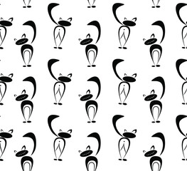 Seamless pattern. Stylized cats black shape on white background. Vector illustration.