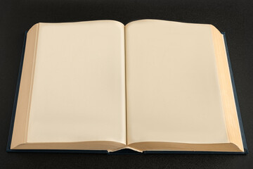 Open book or Notepad mockup with blank pages on black background.