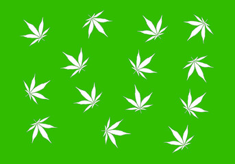Marijuana pattern. Cannabis leaf on the green background. Vector Illustration.