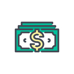 Dollar color line icon. Pile of Money and Cash vector outline colorful sign.