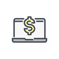 Laptop with Dollar color line icon. Online Payment and Money Transfer vector outline colorful sign.