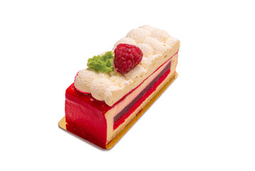 Raspberry cake isolated on white.