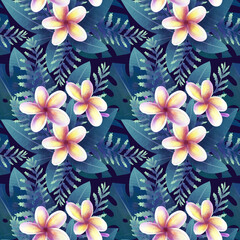 seamless tropical floral pattern on dark background