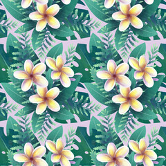seamless tropical floral pattern on pink background