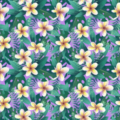 seamless tropical floral pattern on pink background