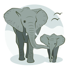 Mother and Baby Elephant on s Simple Background