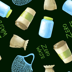 zero waste seamless pattern on dark background