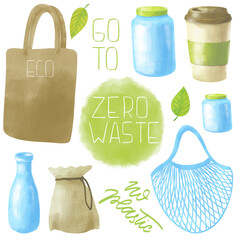 set of zero waste element.  zero waste packaging