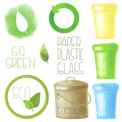 set of zero waste element.  Recycle concept and icons