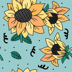 Vector seamless pattern with sunflowers. Summer print. - 359430937