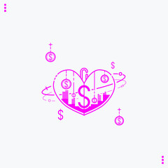 Heart icon illustration and design Money financial icon with love