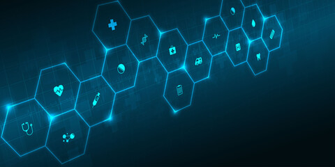 Obraz premium health care and science icon pattern medical innovation concept background vector design.
