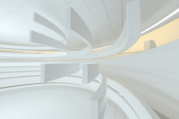White round room, futuristic structure, 3d rendering.