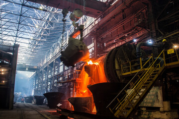 Fototapeta na wymiar General view of the loading of copper concentrate into a smelter. At a steelmaking plant for the production of copper