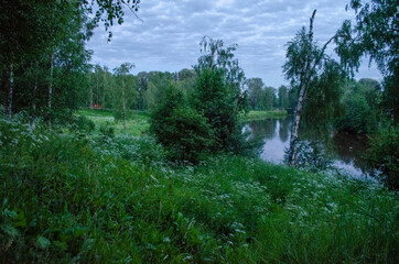 Vytegra central park, beautiful view. Russia, Vologda region, down town of Vytegra. 