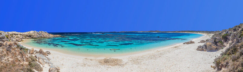 Panoramic picture of lovely beach on Rottnest Island without people