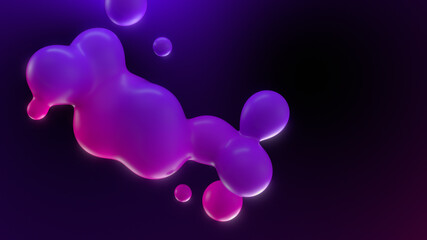Abstract 3d shapes background. Morphing wax drops illustration. Purple to pink