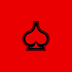 Poker playing card suit Spades outline shape single icon. Spades suit deck of playing cards used for ace in Las Vegas royal casino. Single icon illustration isolated on red. Drawing pic for tattoo.