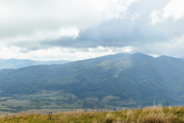 View of the mountains with fog.