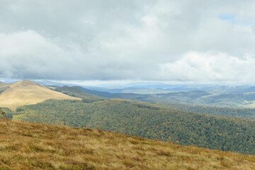 View of the mountains with fog.