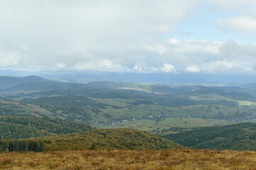 View of the mountains with fog.