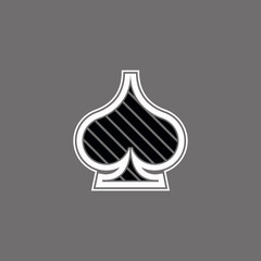 Poker playing card suit Spades outline shape single icon. Spades suit deck of playing cards used for ace in Las Vegas royal casino. Single icon illustration isolated on gray. Drawing pic for tattoo.