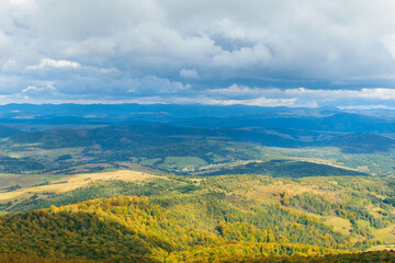 View of the highlands. Mountains with sky in the clouds.