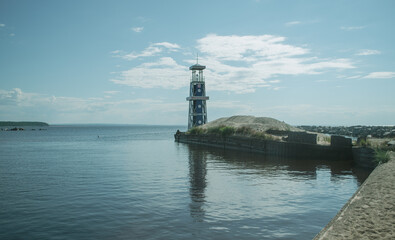 Light tower on the Onega Lake, Russia, Vologda oblast. 