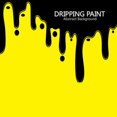 Black ink dripping  paint spill leaking on yellow background. Vector illustration.