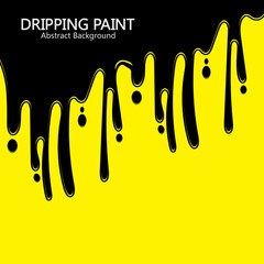 Black ink dripping  paint spill leaking on yellow background. Vector illustration.