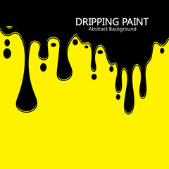 Black ink dripping  paint spill leaking on yellow background. Vector illustration.