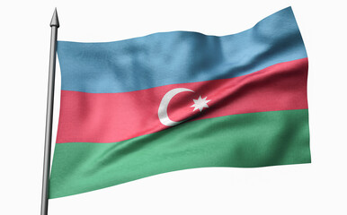 3D Illustration of Flagpole with Azerbaijan Flag