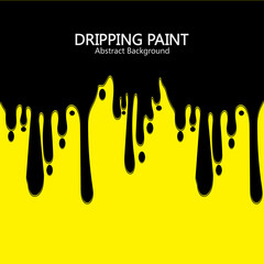 Black ink dripping  paint spill leaking on yellow background. Vector illustration.