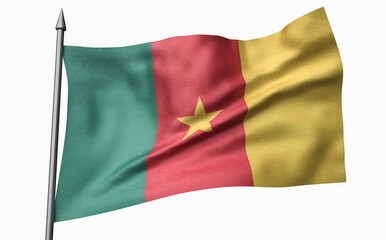 3D Illustration of Flagpole with Cameroon Flag