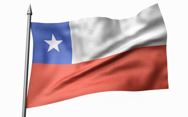 Fototapeta na wymiar 3D Illustration of Flagpole with Chile Flag